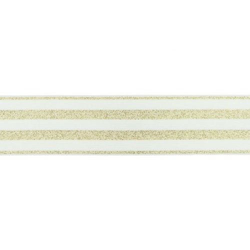 Gummiband - Streifen - Lurex gold - off weiß - 4cm