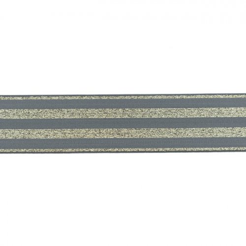 Gummiband - Streifen - Lurex gold - dunkelgrau - 4cm