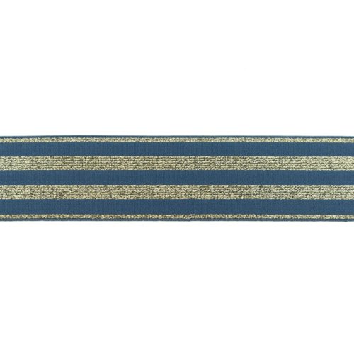 Gummiband - Streifen - Lurex gold - jeans - 4cm