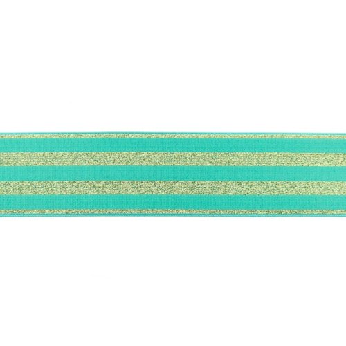 Gummiband - Streifen - Lurex gold - mint - 4cm