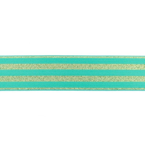 Gummiband - Streifen - Lurex gold - mint - 4cm