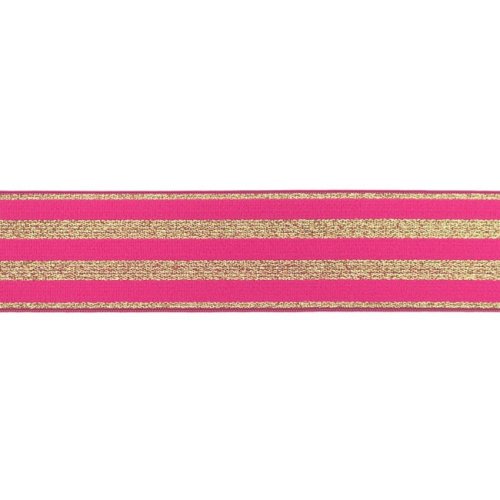 Gummiband - Streifen - Lurex gold - pink - 4cm