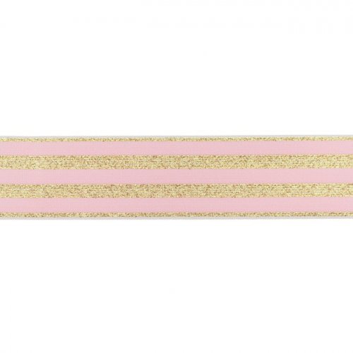 Gummiband - Streifen - Lurex gold - rosa - 4cm