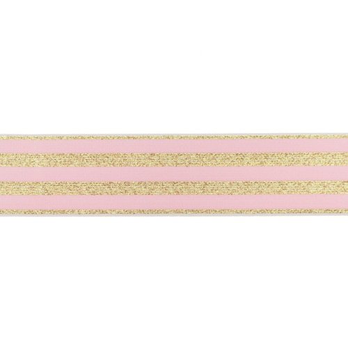 Gummiband - Streifen - Lurex gold - rosa - 4cm