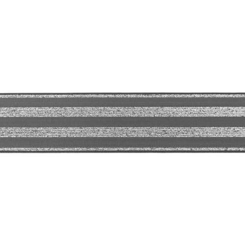 Gummiband - Streifen - Lurex silber - dunkelgrau - 4cm
