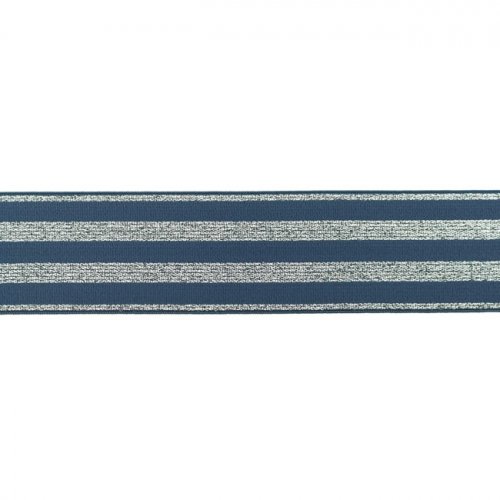 Gummiband - Streifen - Lurex silber - jeans - 4cm