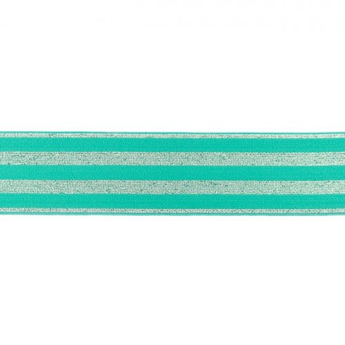Gummiband - Streifen - Lurex silber - mint - 4cm