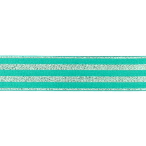 Gummiband - Streifen - Lurex silber - mint - 4cm