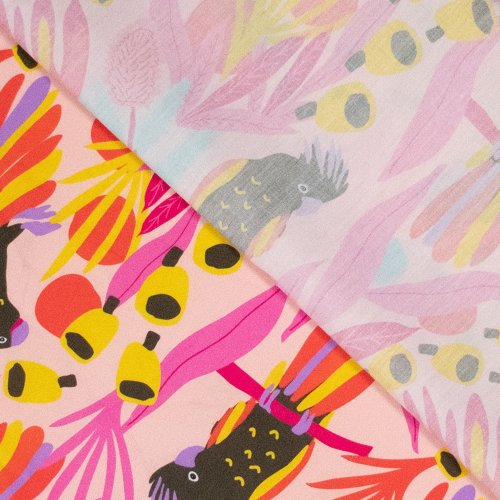 Preview: Baumwoll Popeline - Parrot - rosa/pink/gelb - by Karina + Kind