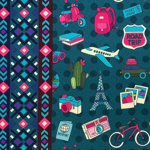 Preview: RESTSTÜCK 0,80m !!! - Bio Canvas - Bucket List - petrol - Col. 01 - Travel the World - Hamburger Liebe - Albstoffe