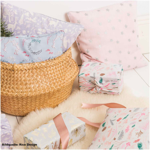 Preview: RESTSTÜCK 2,10m !!! - Musselin - Sterne - rosa metallic - Nostalgic Christmas - Rico Design