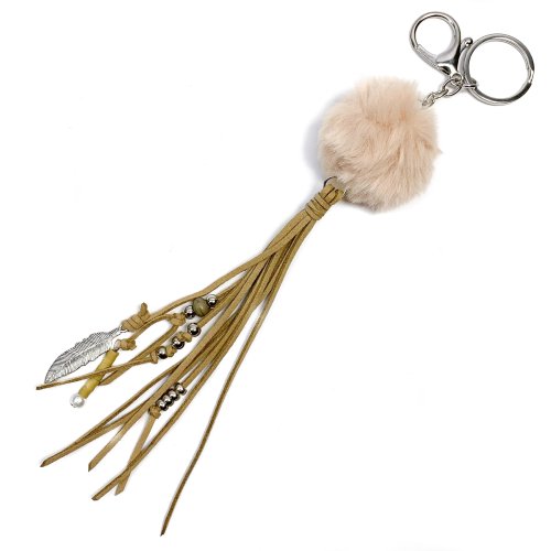 Anhänger - Kunstwildleder - Bommel - beige