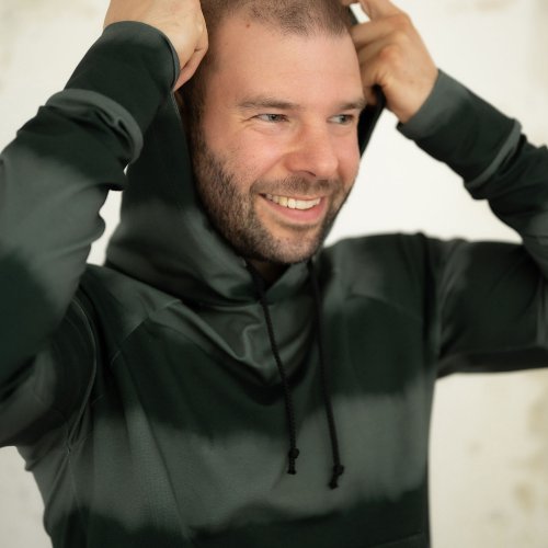 Preview: French Terry - Batik Streifen - dunkelgrün