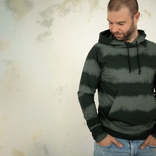 Preview: French Terry - Batik Streifen - dunkelgrün