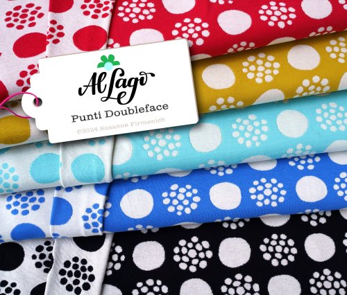 RESTSTÜCK 0,70m !!! - Bio Doubleface Jacquard - Punti - blau/meringa - Al Lago - Hamburger Liebe - Albstoffe