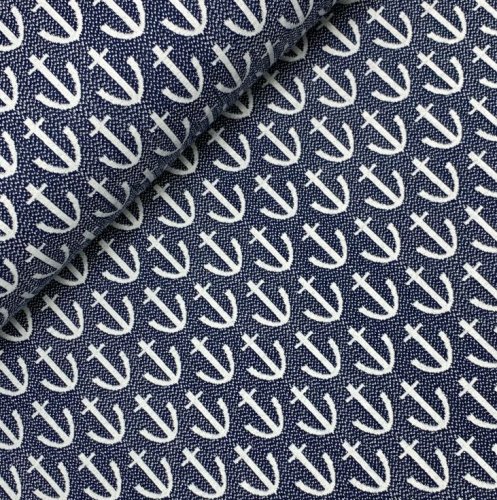 RESTSTÜCK 60cm !!! - Bio Jacquard Jersey- Anchor Knit - A10/17 - blue navy/meringa - Ahoy - Hamburger Liebe - Albstoffe