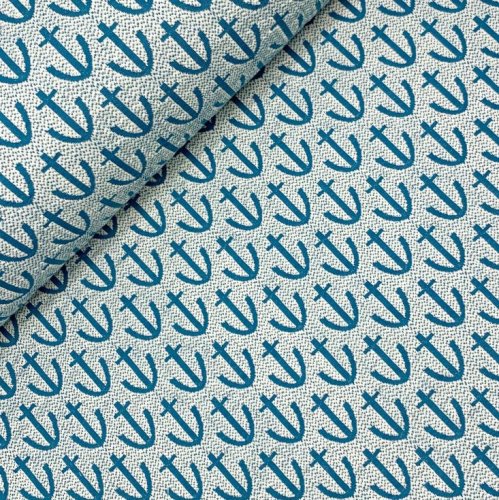 Bio Jacquard Jersey - Anchor Knit - A17/12 - meringa/petrol - Ahoy - Hamburger Liebe - Albstoffe