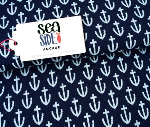 RESTSTÜCK 90cm !!! - Bio Jacquard - Anchor - Col. 10 - Sea Side - Hamburger Liebe - Albstoffe