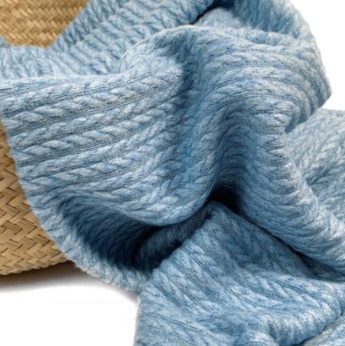 Viskose Strick - Angora Touch Jacquard - blau meliert