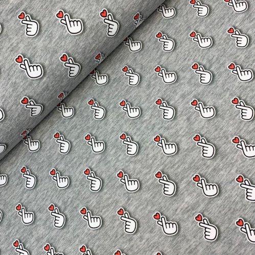 RESTSTÜCK 0,60m !!! - Bio Jersey - Baby Hearts - Col. 02 - mittelgrau mélange - Sakura - Hamburger Liebe - Albstoffe