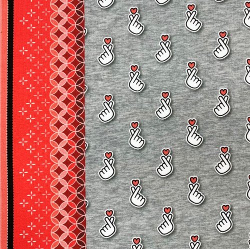 Preview: RESTSTÜCK 0,60m !!! - Bio Jersey - Baby Hearts - Col. 02 - mittelgrau mélange - Sakura - Hamburger Liebe - Albstoffe