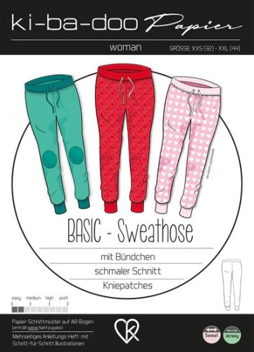 Papierschnittmuster -  Basic schmale Sweat Hose - Damen - Kibadoo