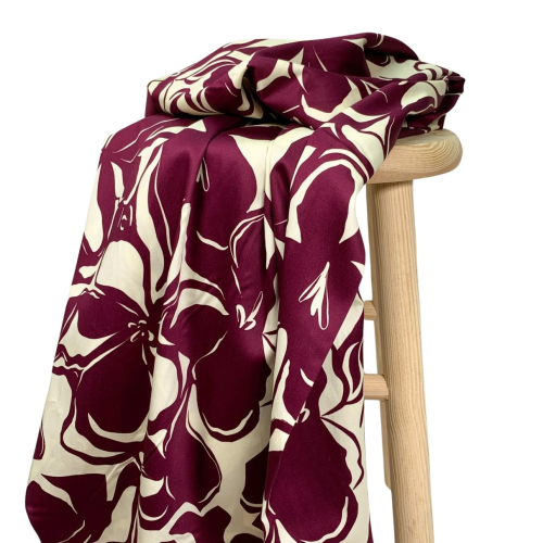 RESTSTÜCK 0,70m !!! - Baumwoll Satin - Noori Flowers - bordeaux