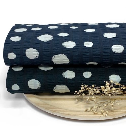 Preview: RESTSTÜCK 1,0m !!! - Baumwoll Seersucker - Dots - black