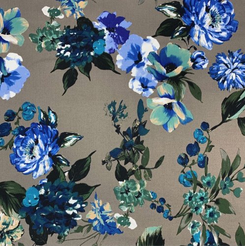 Preview: RESTSTÜCK 1,0m !!! - Baumwoll Stretch Satin - Flowers - khaki