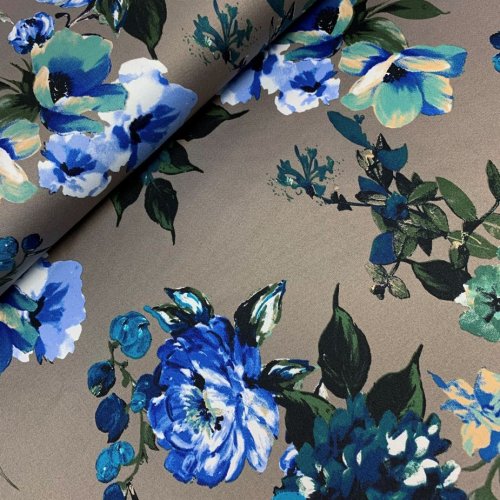 Preview: RESTSTÜCK 1,0m !!! - Baumwoll Stretch Satin - Flowers - khaki