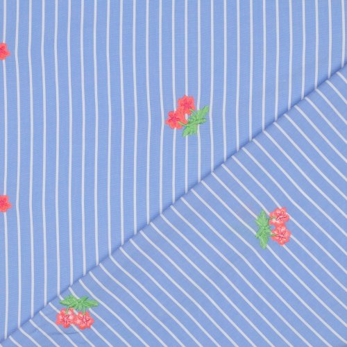 Bauwolle - Embroidery Maris Streifen - hellblau