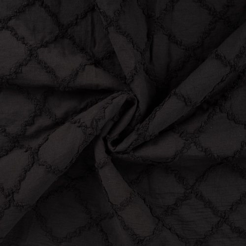 Baumwolle - Raute Fransen - black