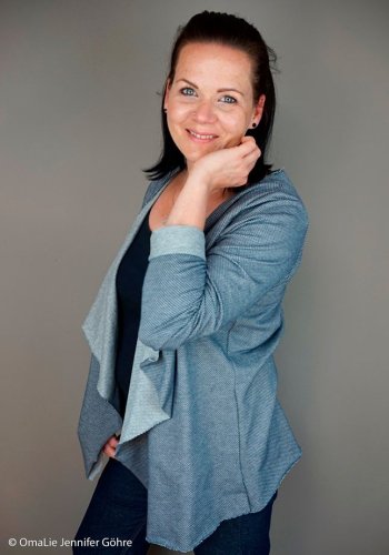 Jacquard Jersey - Leroy Waben - naturweiß/blau - Swafing