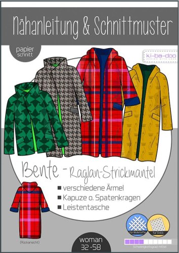 Papierschnittmuster -  Bente Raglan Strickmantel - Damen - Kibadoo