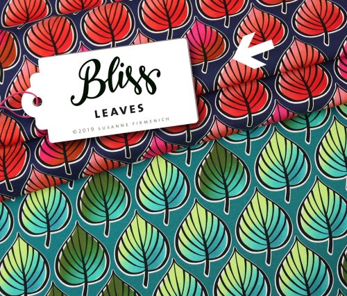 B-WARE !!! - RESTSTÜCK 2,70m !!! - Bio Sweat - Leaves - Col. 01 - blau - Bliss - Hamburger Liebe - Albstoffe