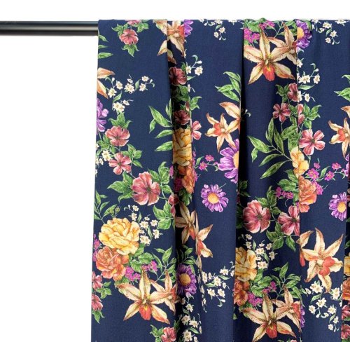 RESTSTÜCK 1,30m!!! - Viskose - Blumenbouquet - navy