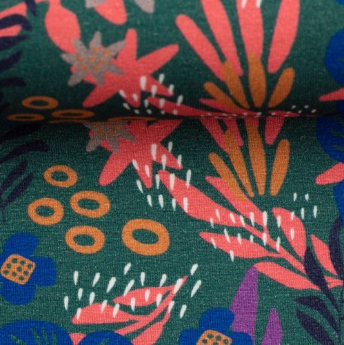 Preview: RESTSTÜCK 1,20m!!! - Viskosejersey - Boho Bravo - Blumen smaragd - Swafing by Jolijou