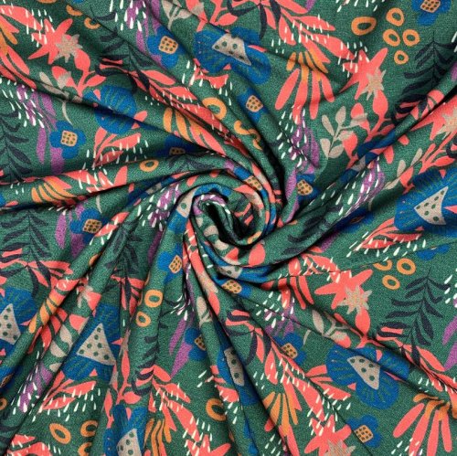 RESTSTÜCK 0,50m!!! - Viskosejersey - Boho Bravo - Blumen smaragd - Swafing by Jolijou