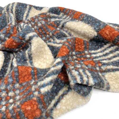 Bouclé - Check - blau/rost/creme