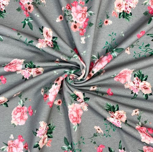 RESTSTÜCK 0,80m !!! - Bio Summersweat - Bouquet of Flowers - rock grey