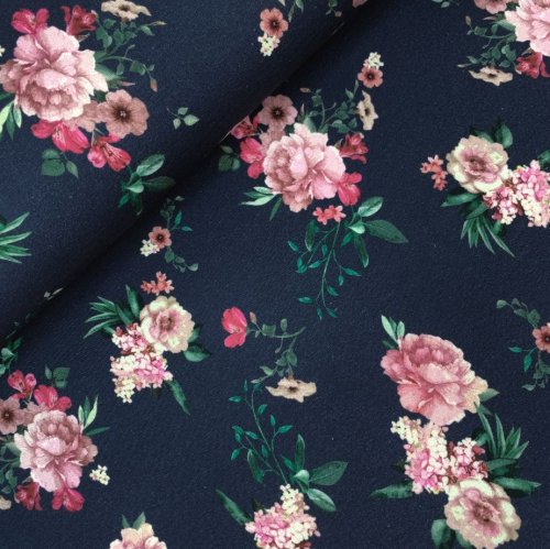 RESTSTÜCK 0,80m !!! - Bio Summersweat - Bouquet of Flowers - marine
