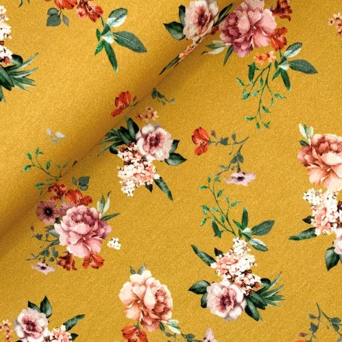 RESTSTÜCK 0,30m !!! - Bio Summersweat - Bouquet of Flowers - ocre