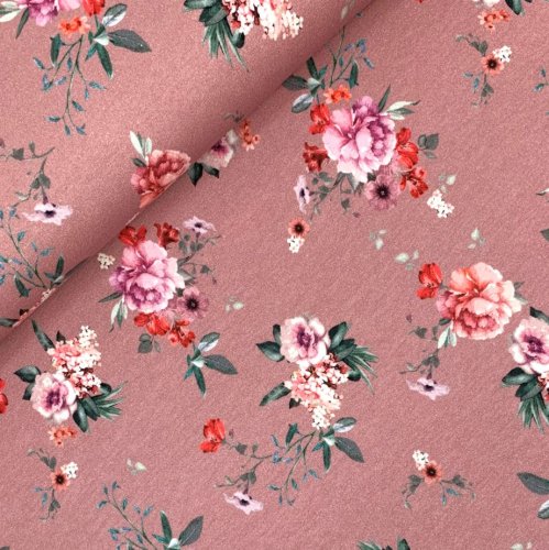 RESTSTÜCK 0,80m !!! - Bio Summersweat - Bouquet of Flowers - old rose