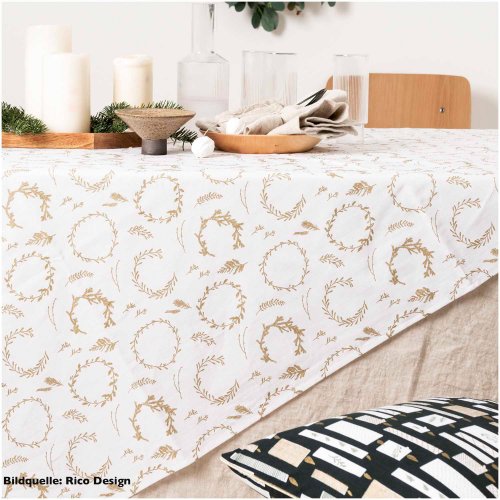Baumwolle - Kränze - weiß gold - Nostalgic Christmas - Rico Design
