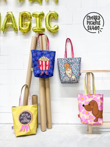 Preview: Canvas - Bag Panel - Popcorn Blumen Leo - smaragt/blau - by Cherry Picking - Swafing