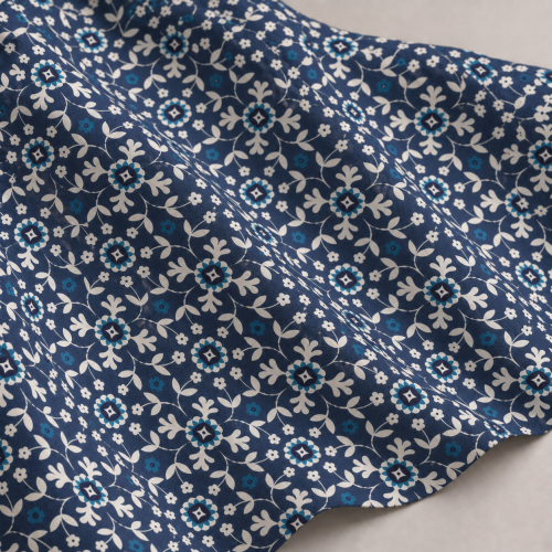 Baumwoll Voile - Ornamente - navy/ecru