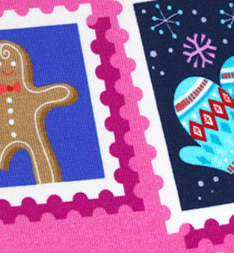 Preview: RESTSTÜCK 0,50m !!! - Bio Sweat - Stamps Col. 3 pink - Christmas - Hamburger Liebe - Albstoffe