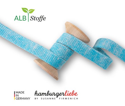 Bio Flachkordel - 2,0 cm - türkis/meringa - A16/A17 - Albstoffe - Hamburger Liebe