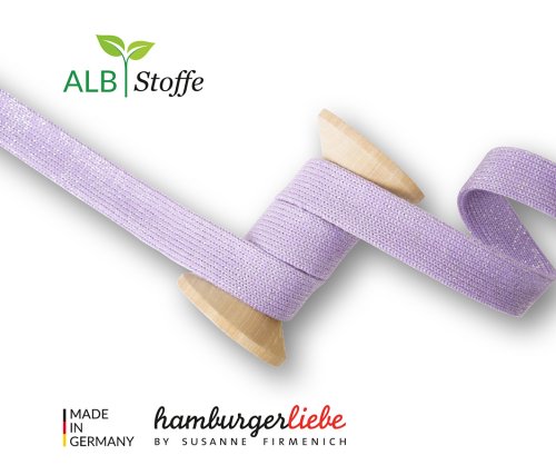 Bio Flachkordel - 2,0 cm - flieder/silber Glitzer - Albstoffe - Hamburger Liebe