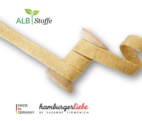 Bio Flachkordel - 1,2 cm - colza mélange/gold glitzer - Albstoffe - Hamburger Liebe
